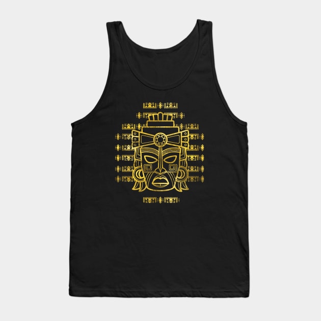 Gold  Aztec Inca Mayan Mask Tank Top by Nartissima